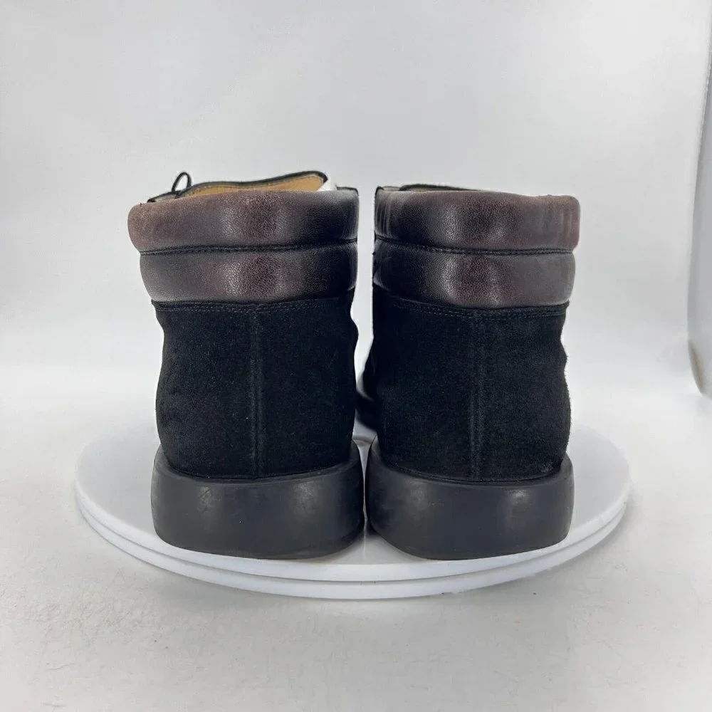 Salvatore Ferragamo Men Size 10D Black Suede Brown Leather Lace Up Ankle Boot